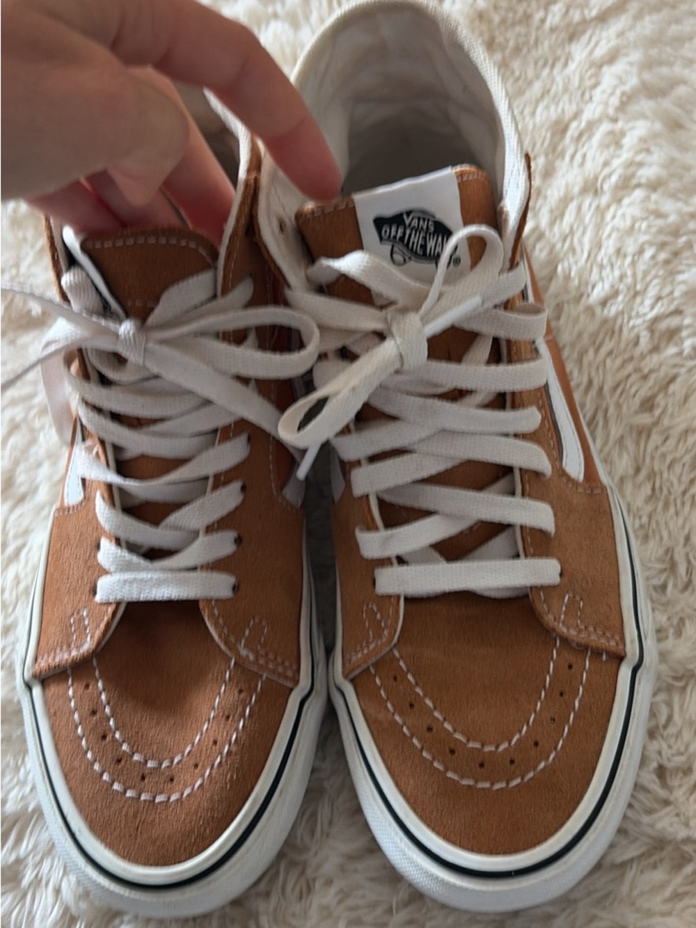 Vans Tan Suede Sk8-Hi Sneakers with White Stripe